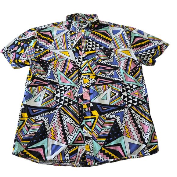 Super Massive unisex retro geometric print 80s 90s button down shirt Size L - Picture 3 of 8